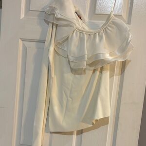Elegant Cream Ruffle One Shoulder Women's Top